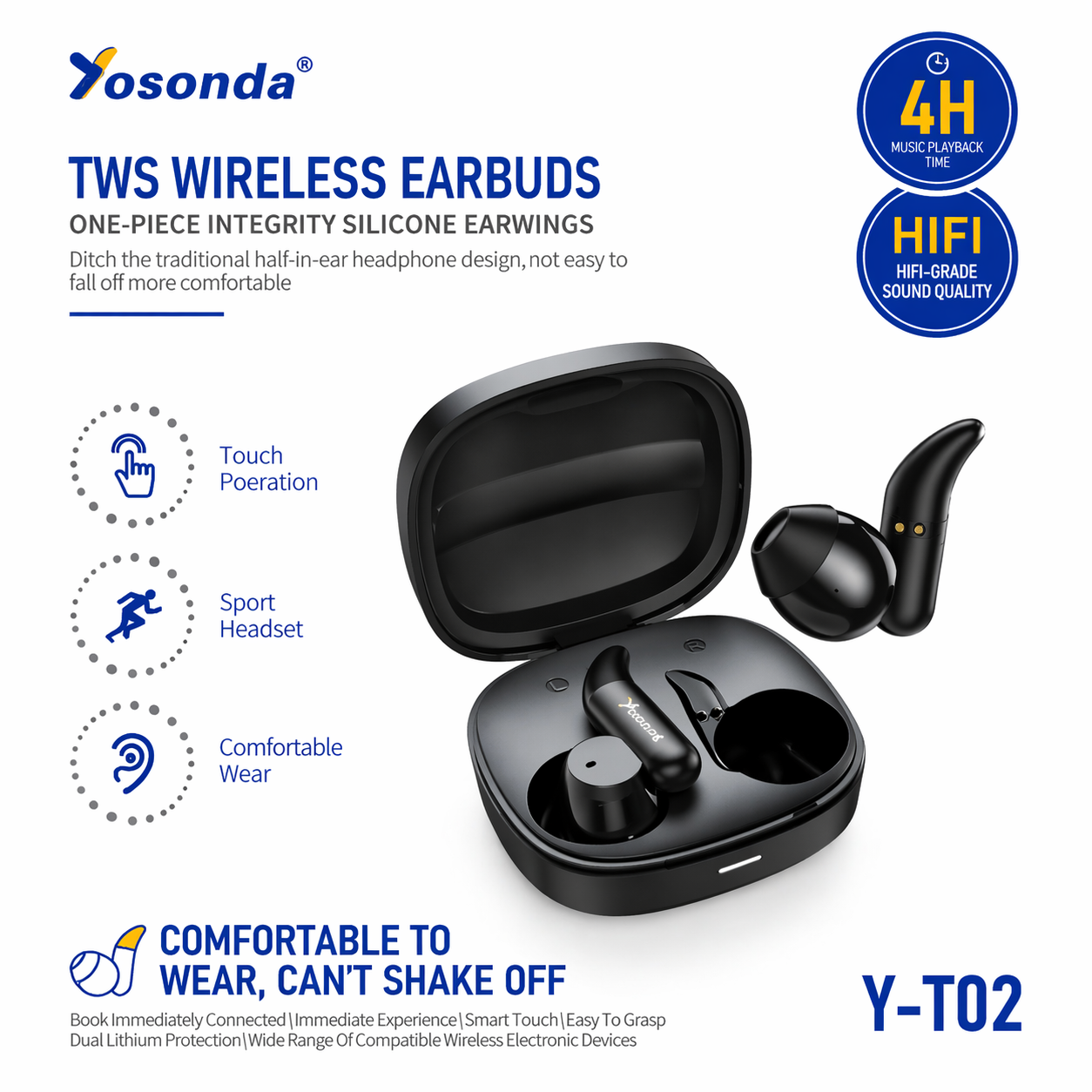 🔊 Yosonda Y-T02 TWS Wireless Earbuds – Premium Sound, Ultimate Comfort