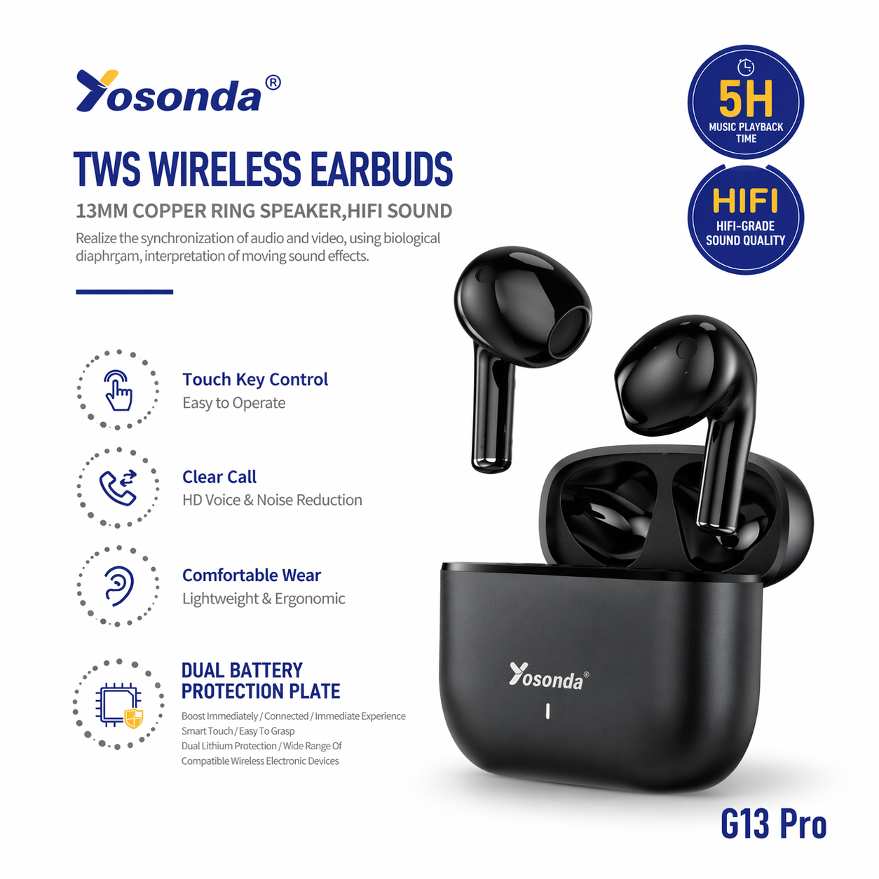Yosonda G13 Pro – TWS Wireless Earbuds