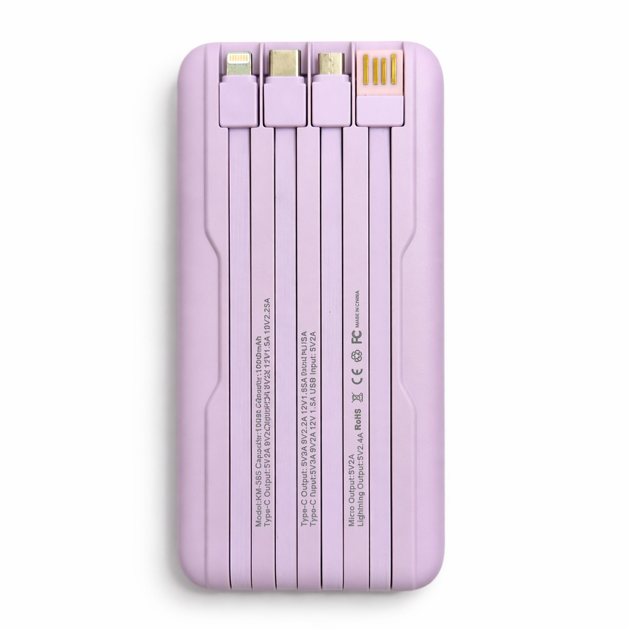 KM WORLD 10000mAh 22.5W Fast Charging Power Bank – Built-in 4 Cables, LED Display